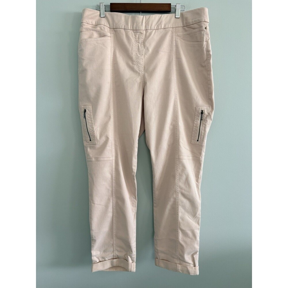 Chicos So Slimming Pants Women's 3 US XL Beige Cargo Twill Pull on Stretch Ankle